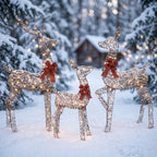 3-Piece 2D Lighted Christmas Deer Family Set - Large Outdoor Yard Reindeer Holiday