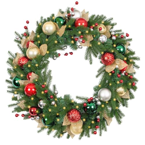 9 FT Pre-Lit Christmas Garland with 80 Warm White LED Lights and Timer, Battery Operated Artificial PE & PVC