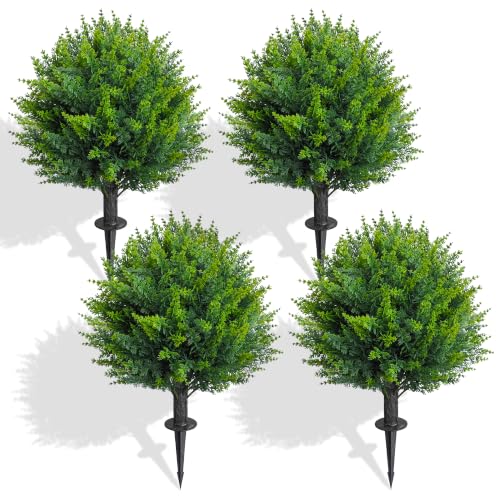 4 Ft Artificial Cedar Topiary Trees 2 Pack, UV Resistant Potted Faux Cypress Shrubs with Extra