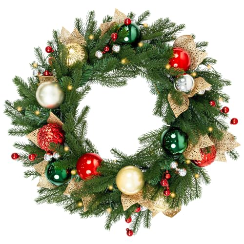 9 FT Pre-Lit Christmas Garland with 80 Warm White LED Lights and Timer, Battery Operated Artificial PE & PVC