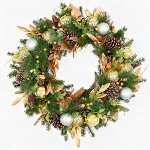 9 FT Pre-Lit Christmas Garland with 80 Warm White LED Lights and Timer, Battery Operated Artificial PE & PVC
