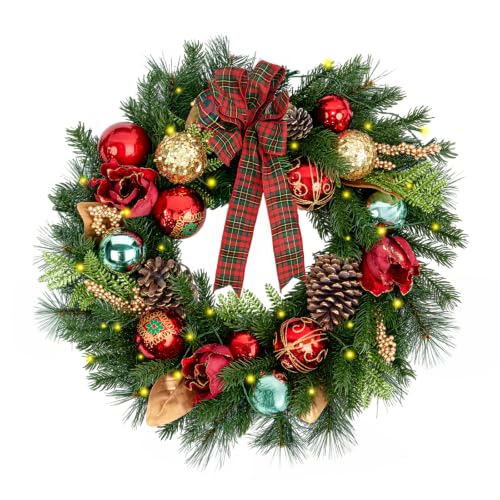 9 FT Pre-Lit Christmas Garland with 80 Warm White LED Lights and Timer, Battery Operated Artificial PE & PVC