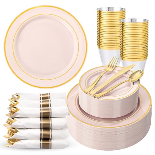 350Piece Gold Dinnerware Set for 50 Guests  Silverware for Wedding/Birthday