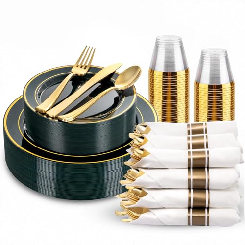 350Piece Gold Dinnerware Set for 50 Guests  Silverware for Wedding/Birthday