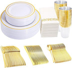 350Piece Gold Dinnerware Set for 50 Guests  Silverware for Wedding/Birthday