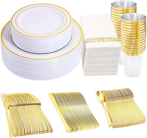 350Piece Gold Dinnerware Set for 50 Guests  Silverware for Wedding/Birthday