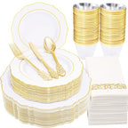 350Piece Gold Dinnerware Set for 50 Guests  Silverware for Wedding/Birthday