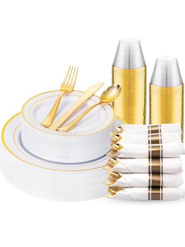 350Piece Gold Dinnerware Set for 50 Guests  Silverware for Wedding/Birthday