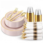 350Piece Gold Dinnerware Set for 50 Guests  Silverware for Wedding/Birthday