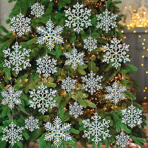 Glitter Snowflake Ornaments for Christmas Tree Decorations  gold, plastic, craft, various sizes, shatterproof, for indoor winter wonderland, Christmas party decoration