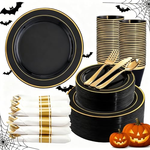 350Piece Gold Dinnerware Set for 50 Guests  Silverware for Wedding/Birthday