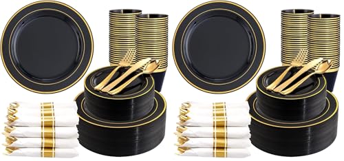 350Piece Gold Dinnerware Set for 50 Guests  Silverware for Wedding/Birthday