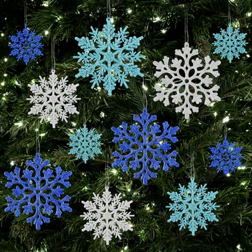 Glitter Snowflake Ornaments for Christmas Tree Decorations  gold, plastic, craft, various sizes, shatterproof, for indoor winter wonderland, Christmas party decoration