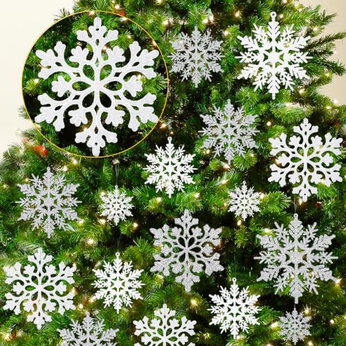 Glitter Snowflake Ornaments for Christmas Tree Decorations  gold, plastic, craft, various sizes, shatterproof, for indoor winter wonderland, Christmas party decoration