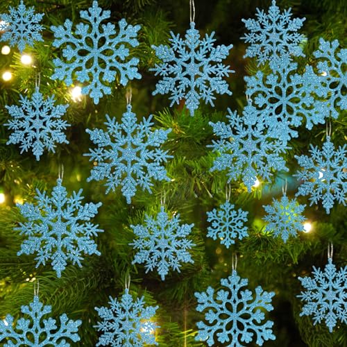 Glitter Snowflake Ornaments for Christmas Tree Decorations  gold, plastic, craft, various sizes, shatterproof, for indoor winter wonderland, Christmas party decoration