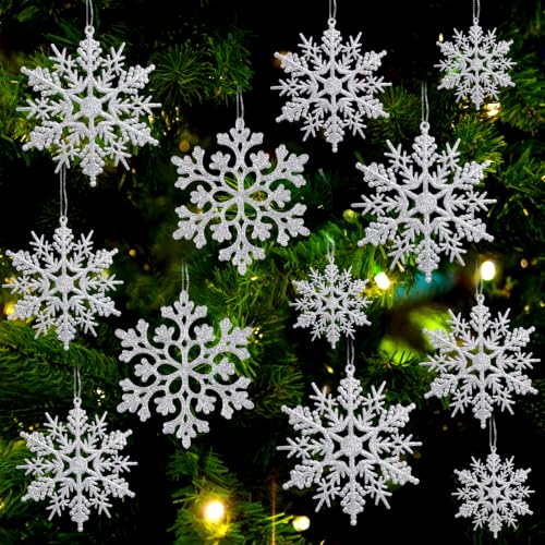 Glitter Snowflake Ornaments for Christmas Tree Decorations  gold, plastic, craft, various sizes, shatterproof, for indoor winter wonderland, Christmas party decoration