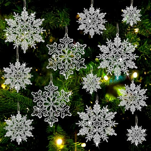 Glitter Snowflake Ornaments for Christmas Tree Decorations  gold, plastic, craft, various sizes, shatterproof, for indoor winter wonderland, Christmas party decoration