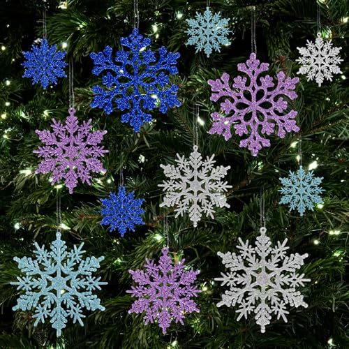 Glitter Snowflake Ornaments for Christmas Tree Decorations  gold, plastic, craft, various sizes, shatterproof, for indoor winter wonderland, Christmas party decoration