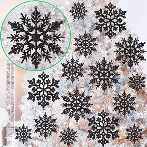 Glitter Snowflake Ornaments for Christmas Tree Decorations  gold, plastic, craft, various sizes, shatterproof, for indoor winter wonderland, Christmas party decoration