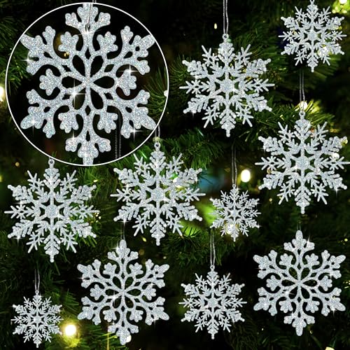 Glitter Snowflake Ornaments for Christmas Tree Decorations  gold, plastic, craft, various sizes, shatterproof, for indoor winter wonderland, Christmas party decoration