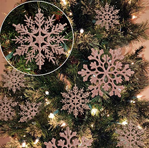 Glitter Snowflake Ornaments for Christmas Tree Decorations  gold, plastic, craft, various sizes, shatterproof, for indoor winter wonderland, Christmas party decoration