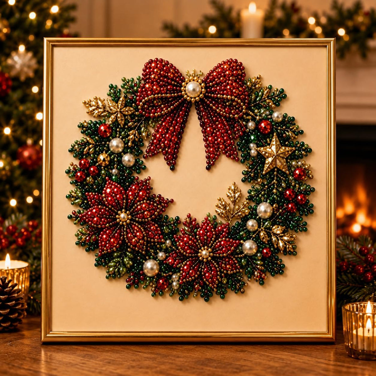DIY Christmas Pearl Diamond Art Kit with Frame, Pearl Art Craft Kit | Colorful Pearl Beads for Holiday Wall Decor, Handmade Christmas Home Decoration Craft for Adults, Teens and Beginners