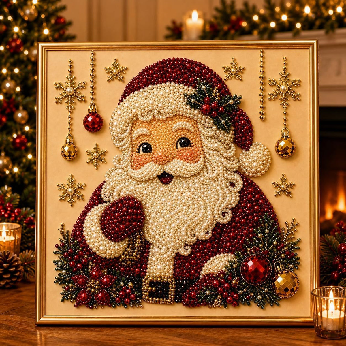 DIY Christmas Pearl Diamond Art Kit with Frame, Pearl Art Craft Kit | Colorful Pearl Beads for Holiday Wall Decor, Handmade Christmas Home Decoration Craft for Adults, Teens and Beginners