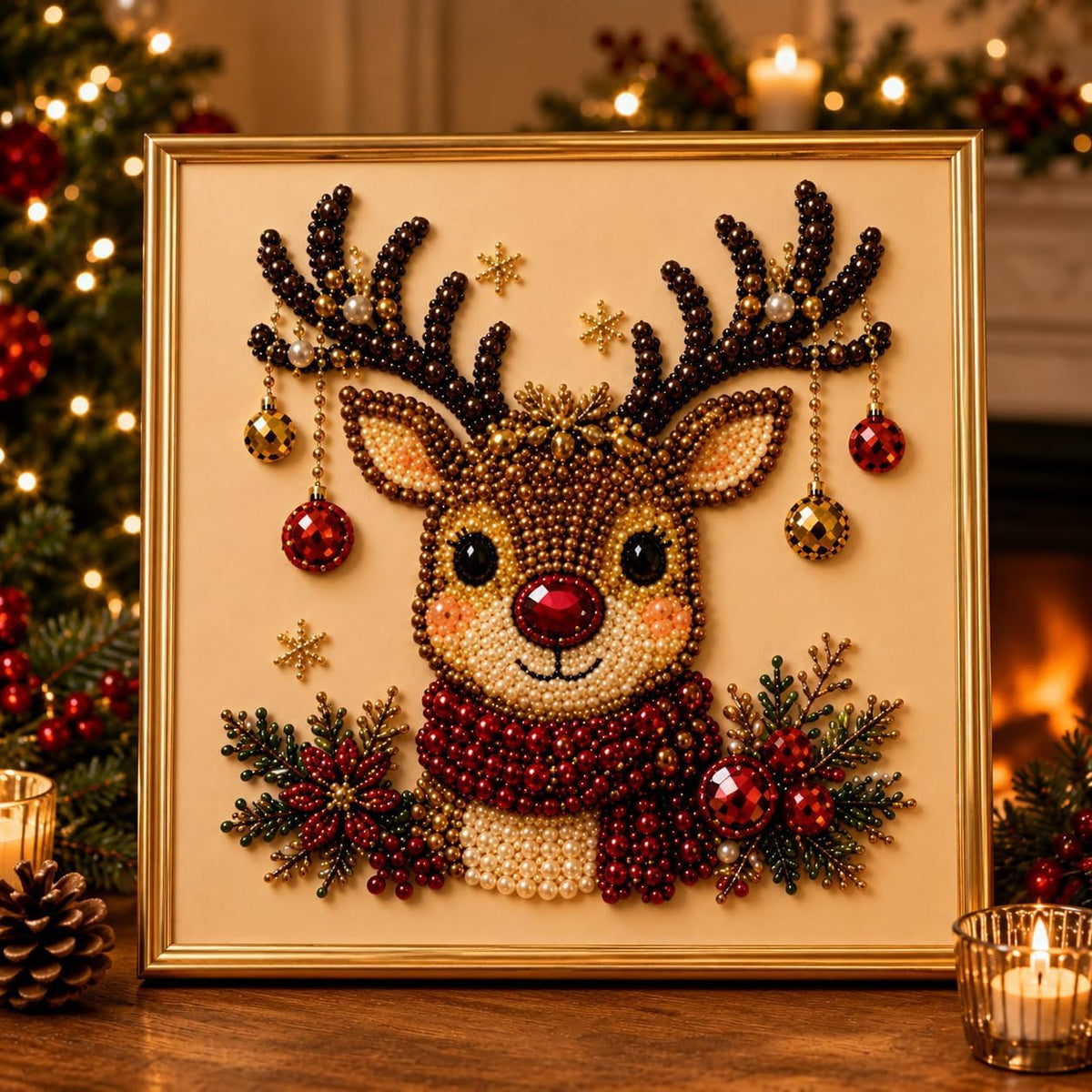 DIY Christmas Pearl Diamond Art Kit with Frame, Pearl Art Craft Kit | Colorful Pearl Beads for Holiday Wall Decor, Handmade Christmas Home Decoration Craft for Adults, Teens and Beginners