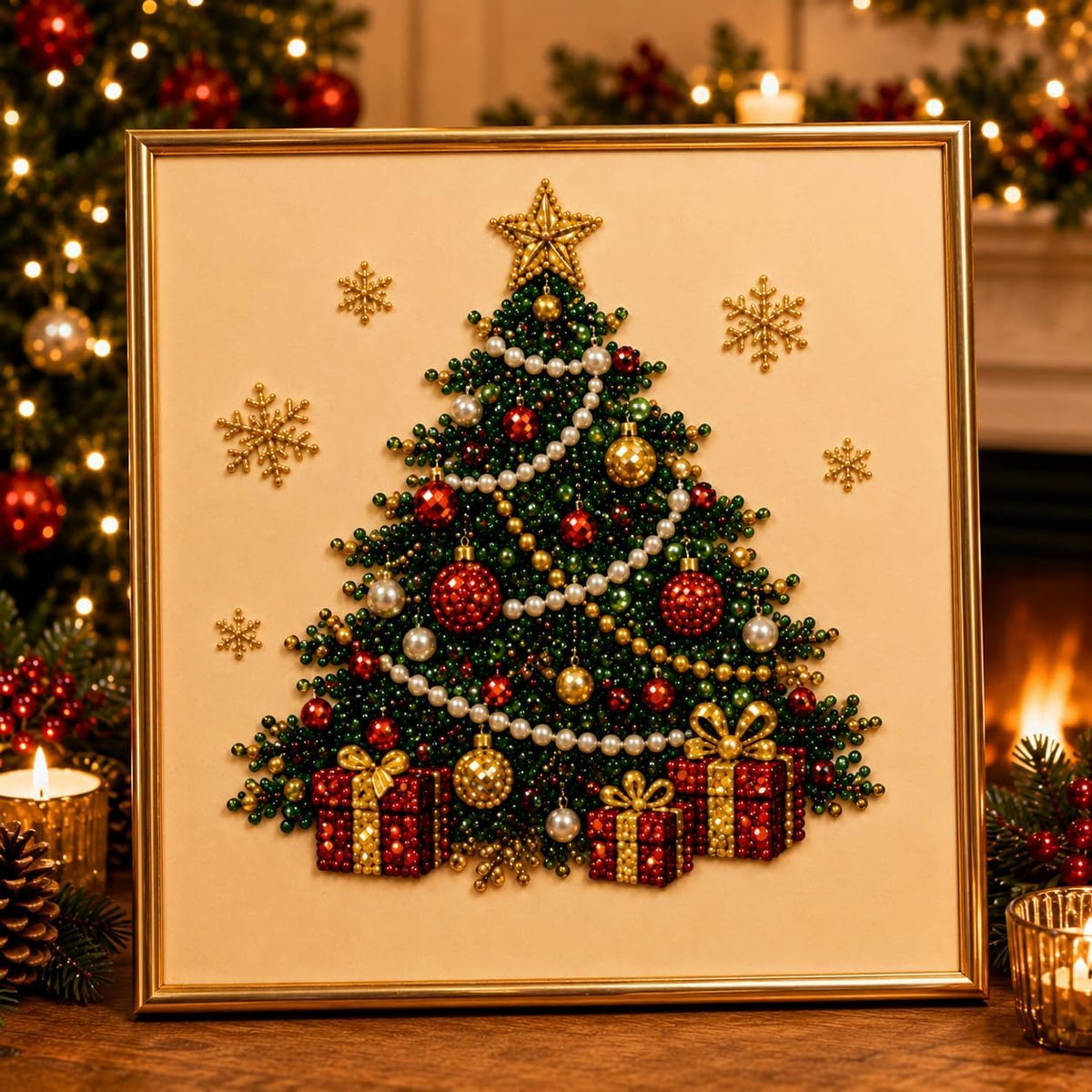 DIY Christmas Pearl Diamond Art Kit with Frame, Pearl Art Craft Kit | Colorful Pearl Beads for Holiday Wall Decor, Handmade Christmas Home Decoration Craft for Adults, Teens and Beginners