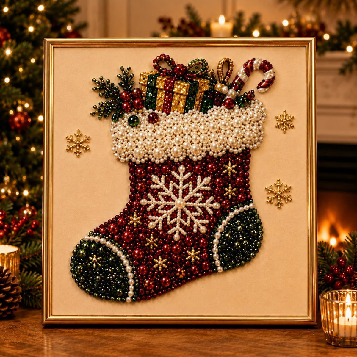 DIY Christmas Pearl Diamond Art Kit with Frame, Pearl Art Craft Kit | Colorful Pearl Beads for Holiday Wall Decor, Handmade Christmas Home Decoration Craft for Adults, Teens and Beginners