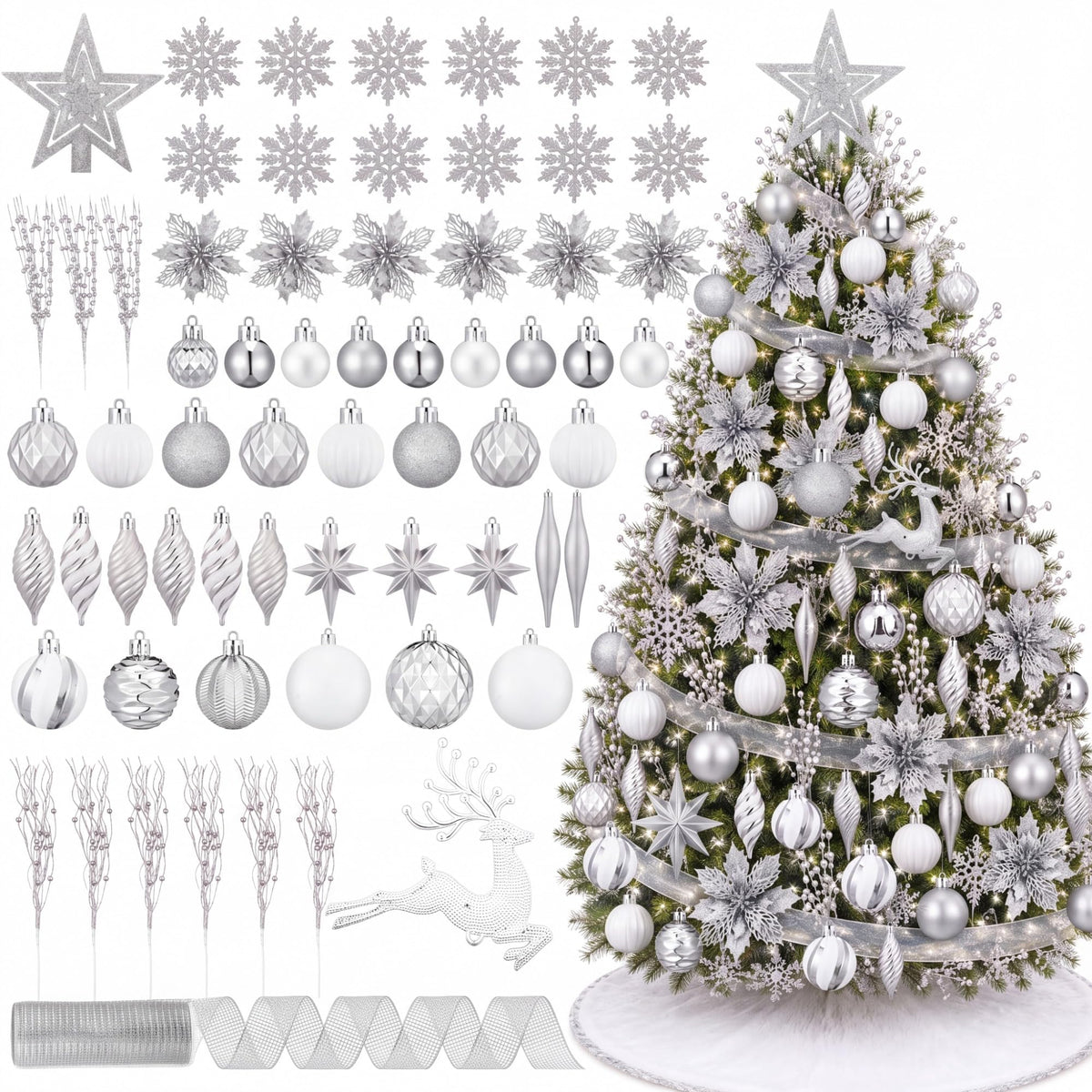 CroBlissful 118 Pcs Christmas Tree Ornaments  , Berries Stems for Xmas Trees Holiday Decor(Gold)