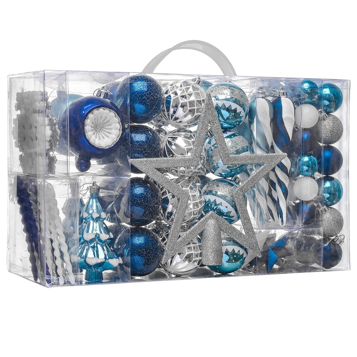 100ct Christmas Tree Decorations Ball Ornaments Set Medium Navy Blue and Silver Shatterproof Christmas Decorations Set, Winter Wonderland Hanging Ornaments for Xmas Holiday Decor