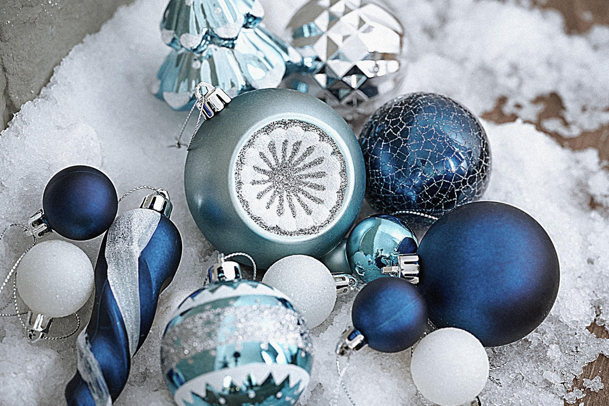 100ct Christmas Tree Decorations Ball Ornaments Set Medium Navy Blue and Silver Shatterproof Christmas Decorations Set, Winter Wonderland Hanging Ornaments for Xmas Holiday Decor