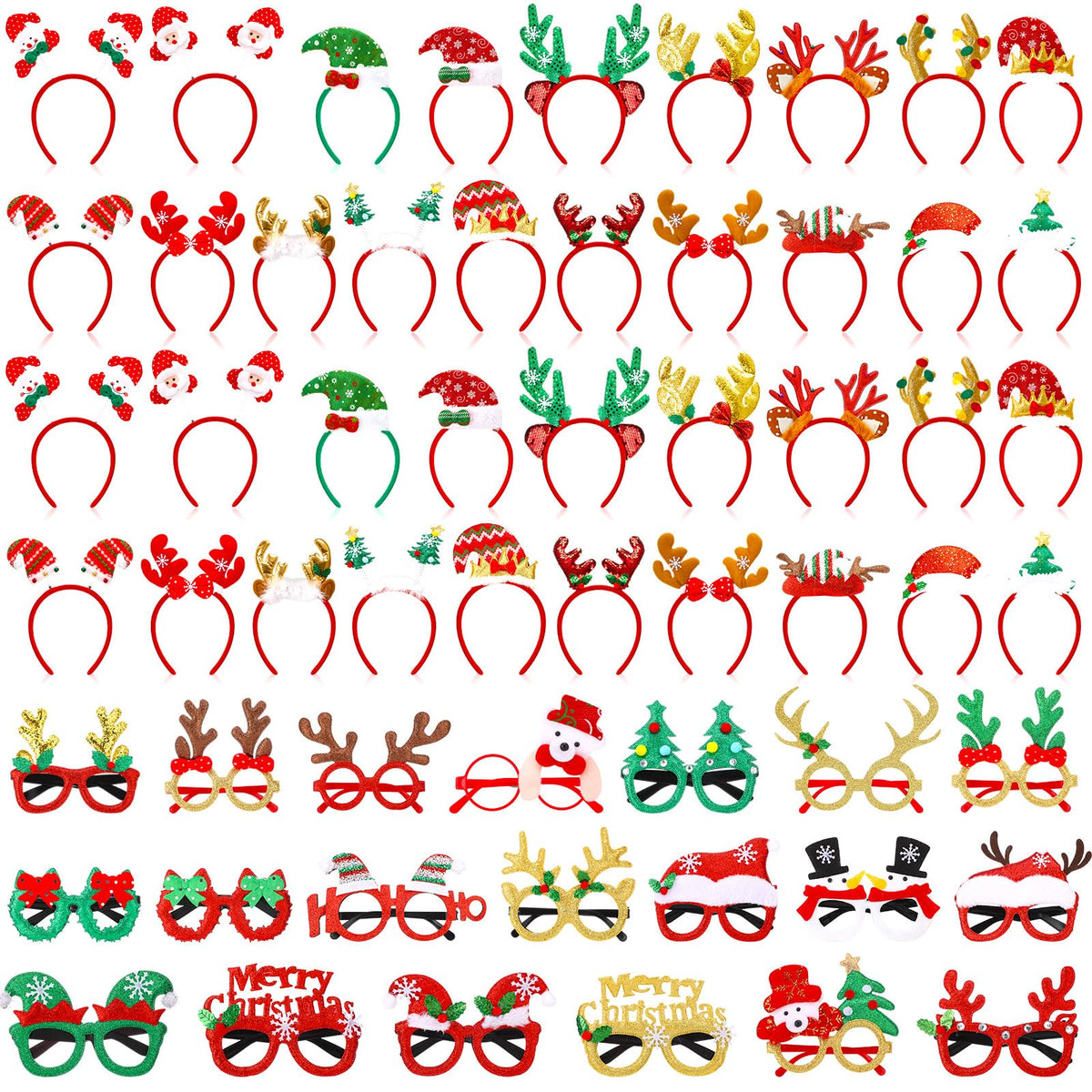 Giegxin 80 Pcs Christmas Headbands Eyeglasses Bulk for Adults