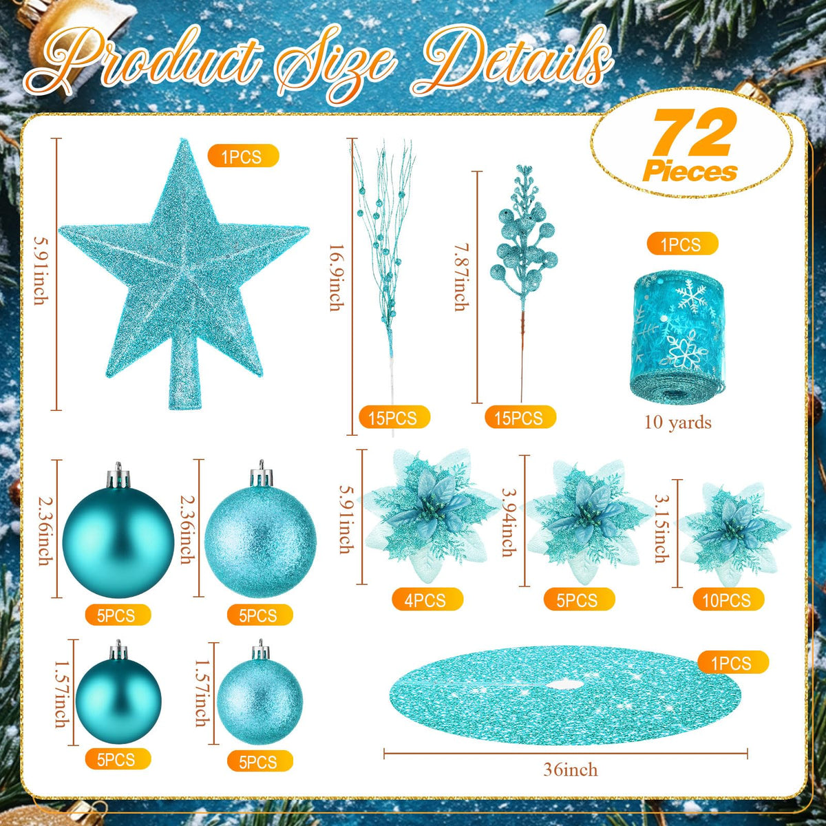 72 Pieces Christmas  Star Sequin Tree Skirts for Home Wreaths Holiday Party Favors