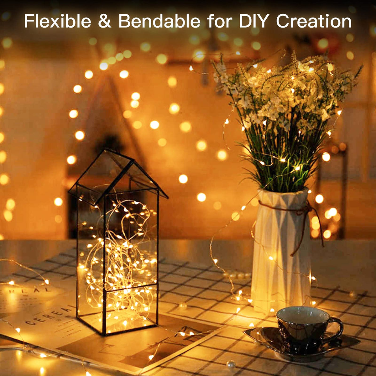 Fairy Lights with Remote, 66 Feet 200 Led Firefly String Lights Plug in for   Christmas Tree Wreath Craft Wedding Party Indoor Outdoor Decoration, Warm White