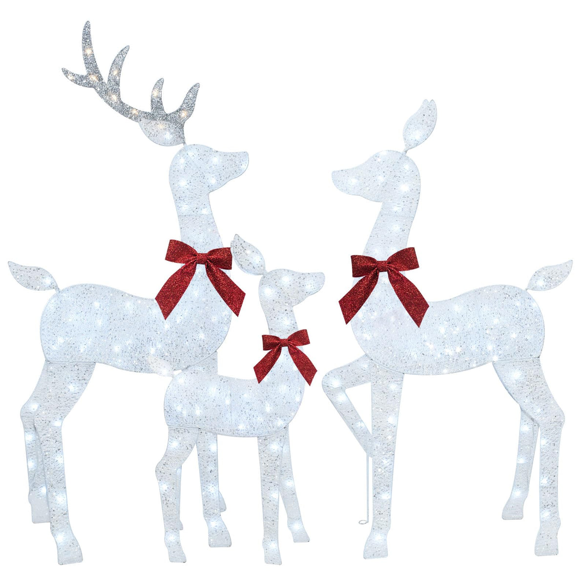 3-Piece 2D Lighted Christmas Deer Family Set - Large Outdoor Yard Reindeer Holiday