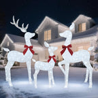 3-Piece 2D Lighted Christmas Deer Family Set - Large Outdoor Yard Reindeer Holiday
