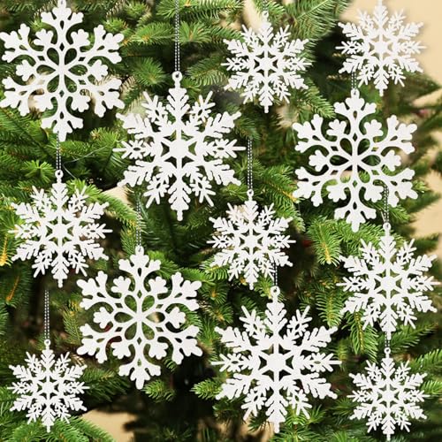 Glitter Snowflake Ornaments for Christmas Tree Decorations  gold, plastic, craft, various sizes, shatterproof, for indoor winter wonderland, Christmas party decoration