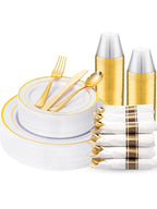 350Piece Gold Dinnerware Set for 50 Guests  Silverware for Wedding/Birthday
