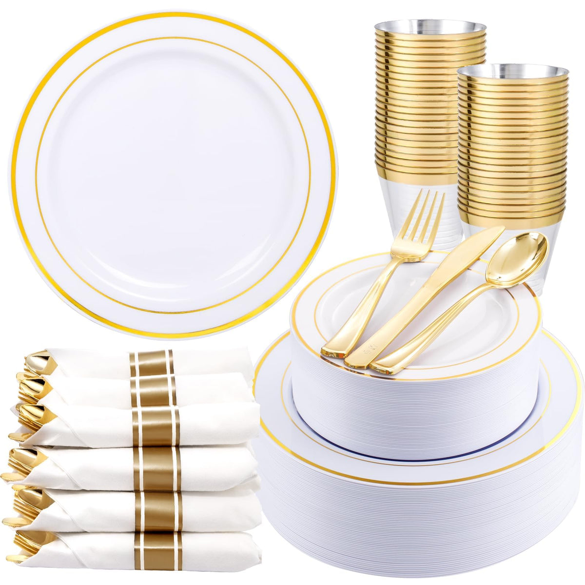 350Piece Gold Dinnerware Set for 50 Guests  Silverware for Wedding/Birthday