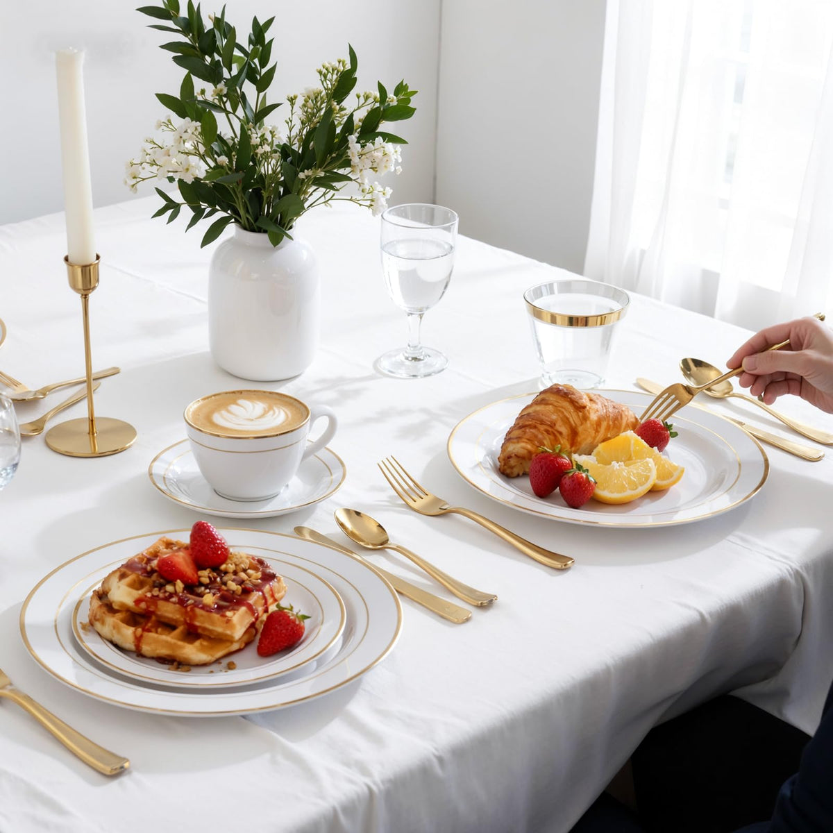 350Piece Gold Dinnerware Set for 50 Guests  Silverware for Wedding/Birthday