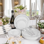 350Piece Gold Dinnerware Set for 50 Guests  Silverware for Wedding/Birthday