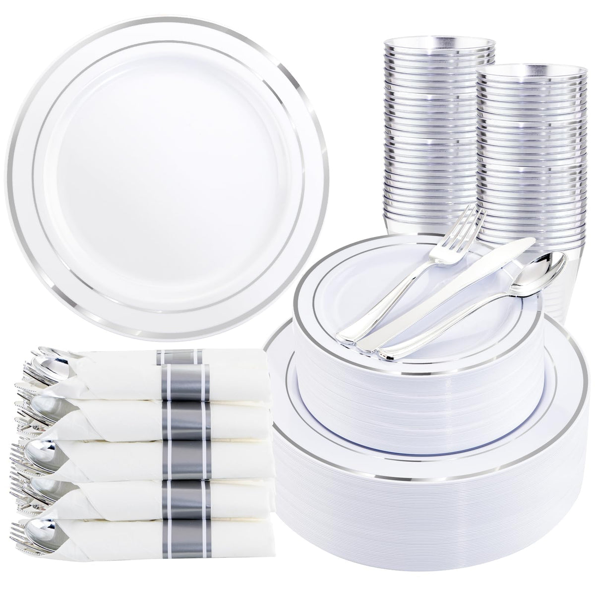 350Piece Gold Dinnerware Set for 50 Guests  Silverware for Wedding/Birthday