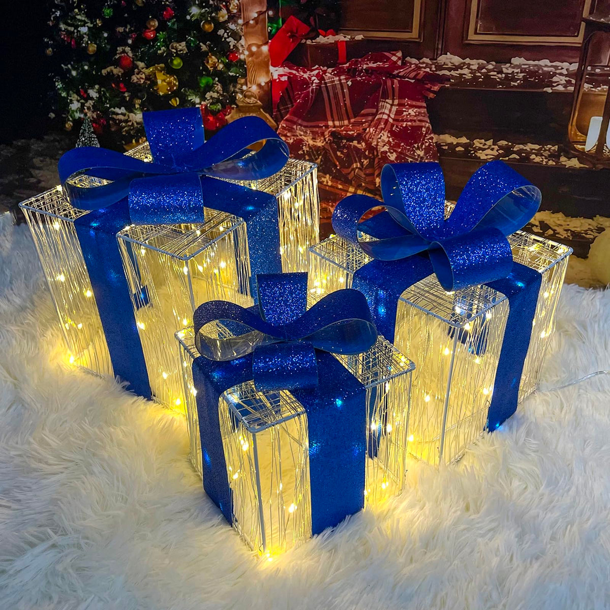 Christmas Decorations Indoor: Set of 3 Christmas Lighted Gift Boxes