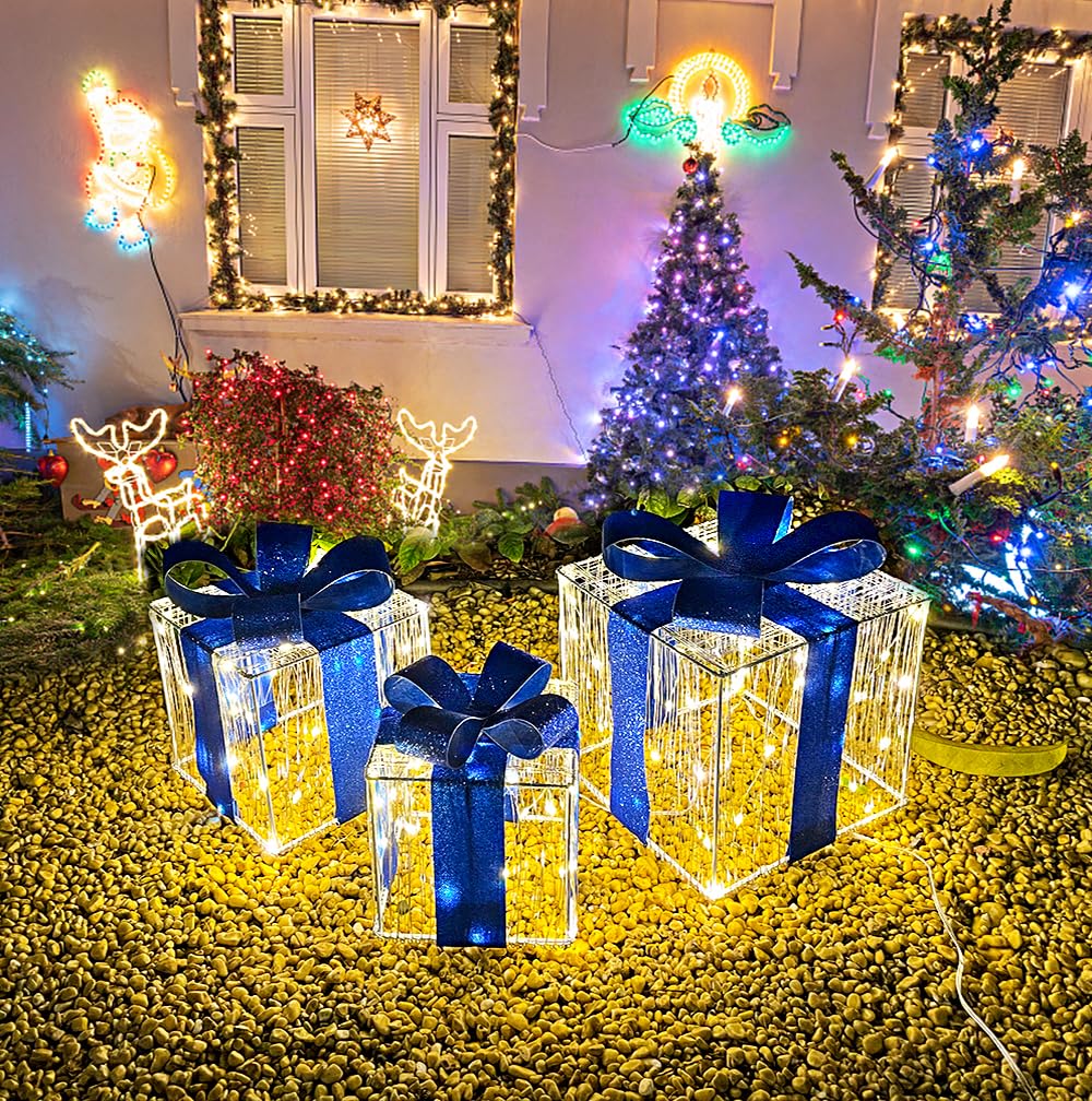 Christmas Decorations Indoor: Set of 3 Christmas Lighted Gift Boxes