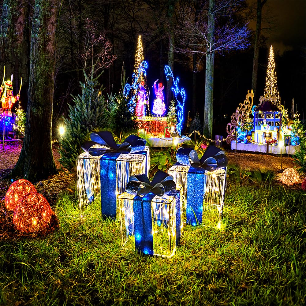 Christmas Decorations Indoor: Set of 3 Christmas Lighted Gift Boxes