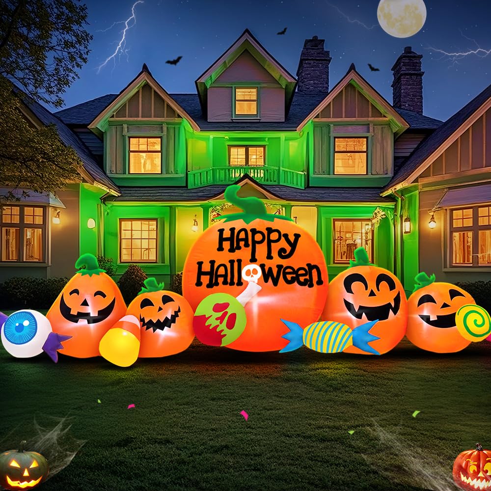 10FT Halloween Inflatable Pumpkin Ghost Combo with LED