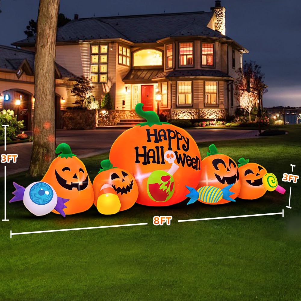 10FT Halloween Inflatable Pumpkin Ghost Combo with LED