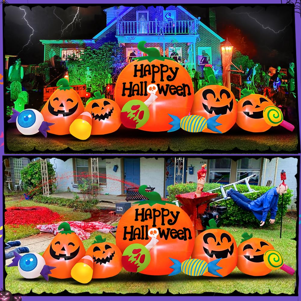 10FT Halloween Inflatable Pumpkin Ghost Combo with LED
